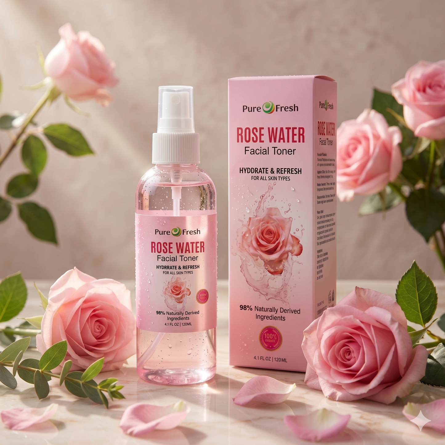 Pure O Fresh Organic Rose Water Spray – 120ml Facial Toner & Mist