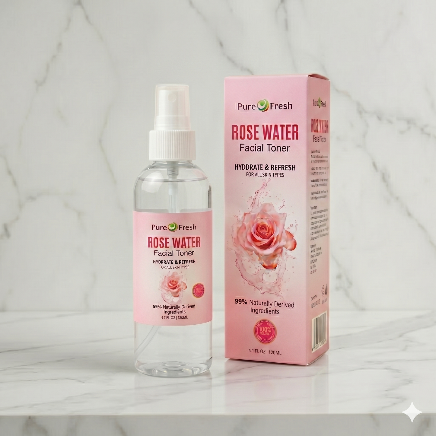 Pure O Fresh Organic Rose Water Spray – 120ml Facial Toner & Mist