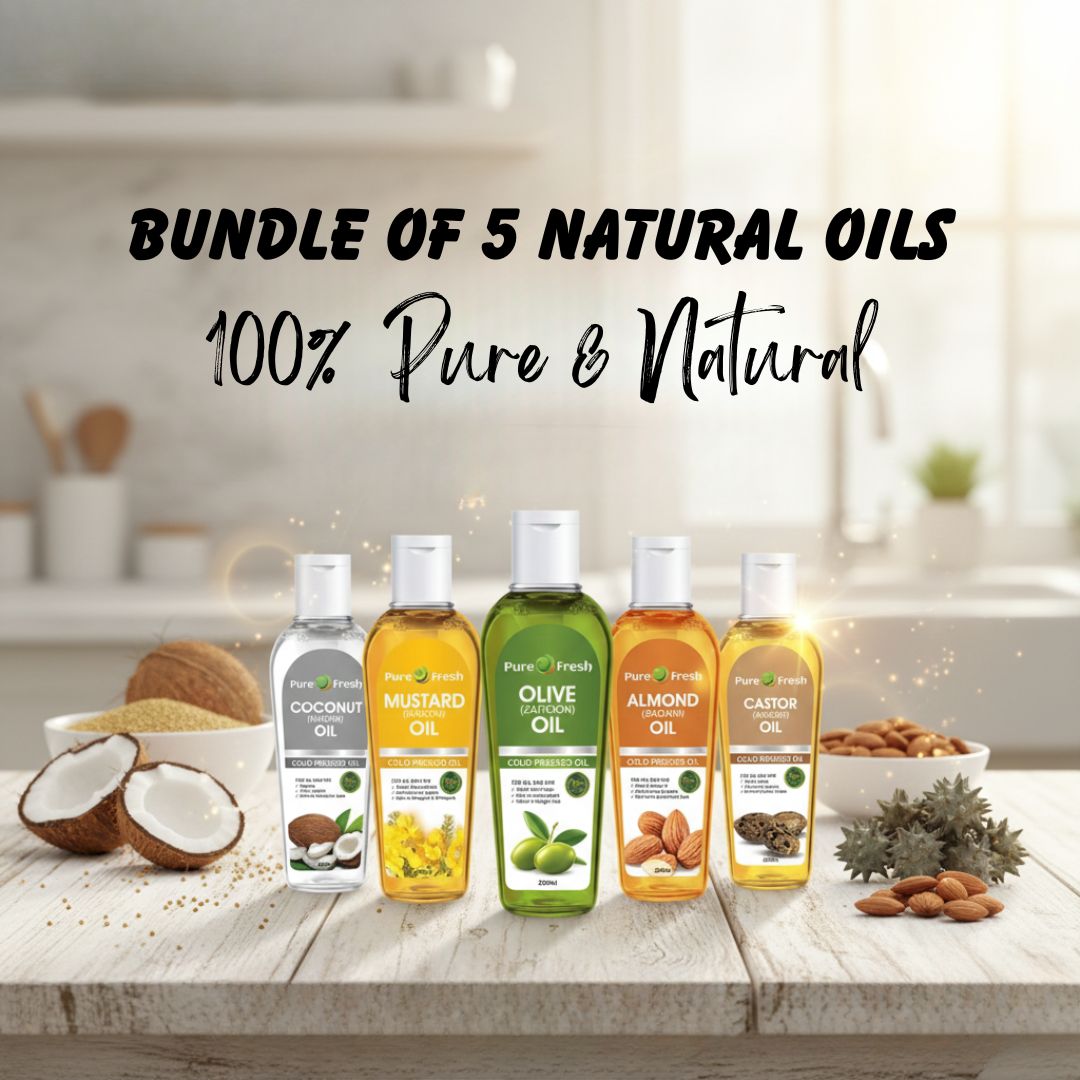 5 in 1 Cold Pressed Organic Oils Bundle Pack 200ml - Pure O Fresh Pakistan